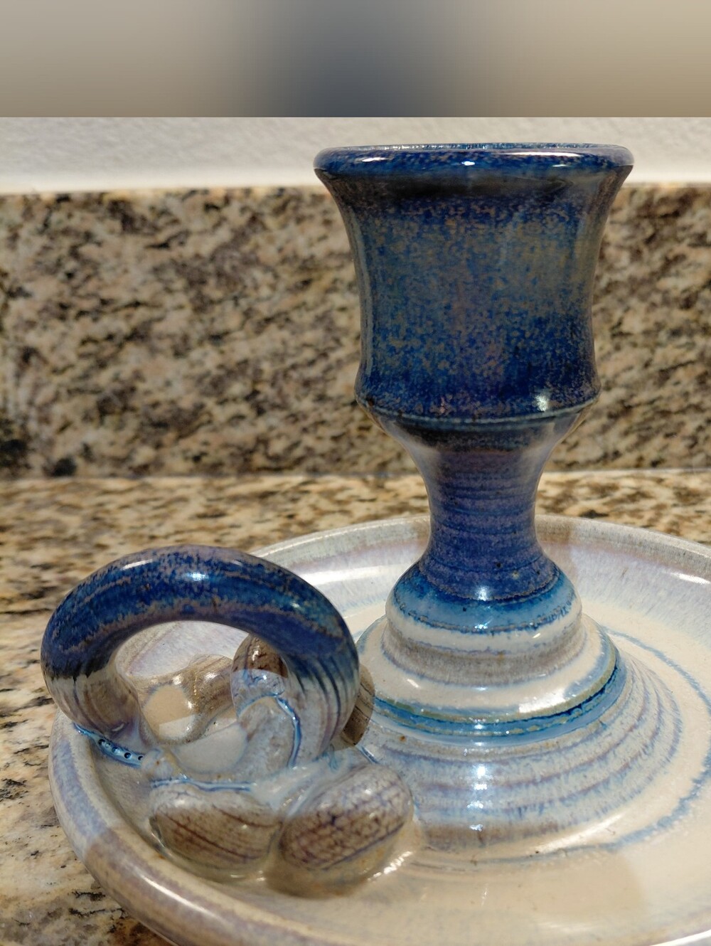 Studio Pottery Glazed Chamberstick Candle Holders Set Of 2